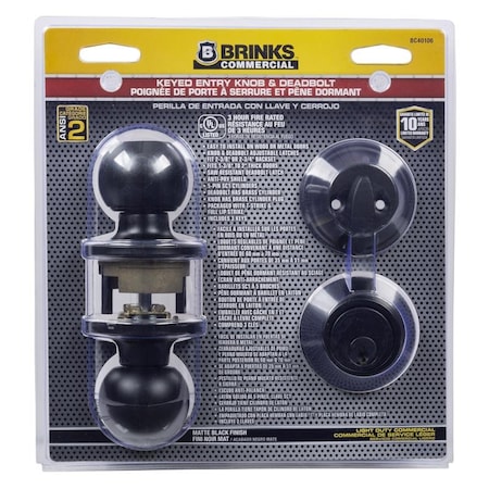 Brinks Commercial Brinks Commercial Matte Black Knob and Deadbolt Set 2 in. BC40106